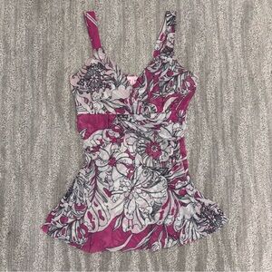 Sweet Pea By Stacy Frati Y2K Micromesh Floral Cinch Babydoll Top Fairy Women’s M